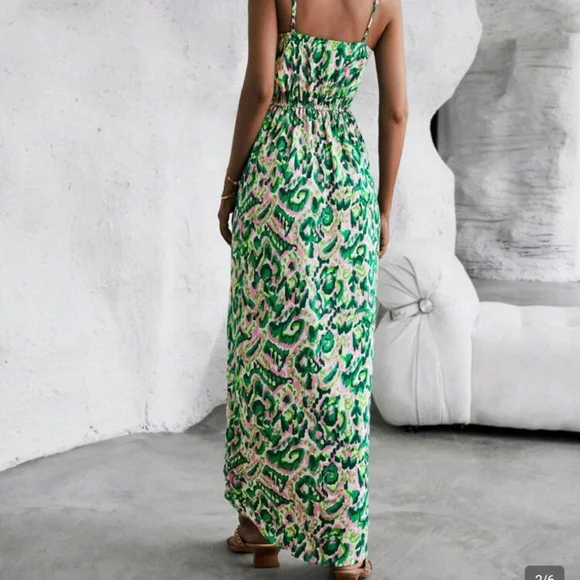 SHEIN Asymmetrical Green and Pink Dress - Picture 3 of 5